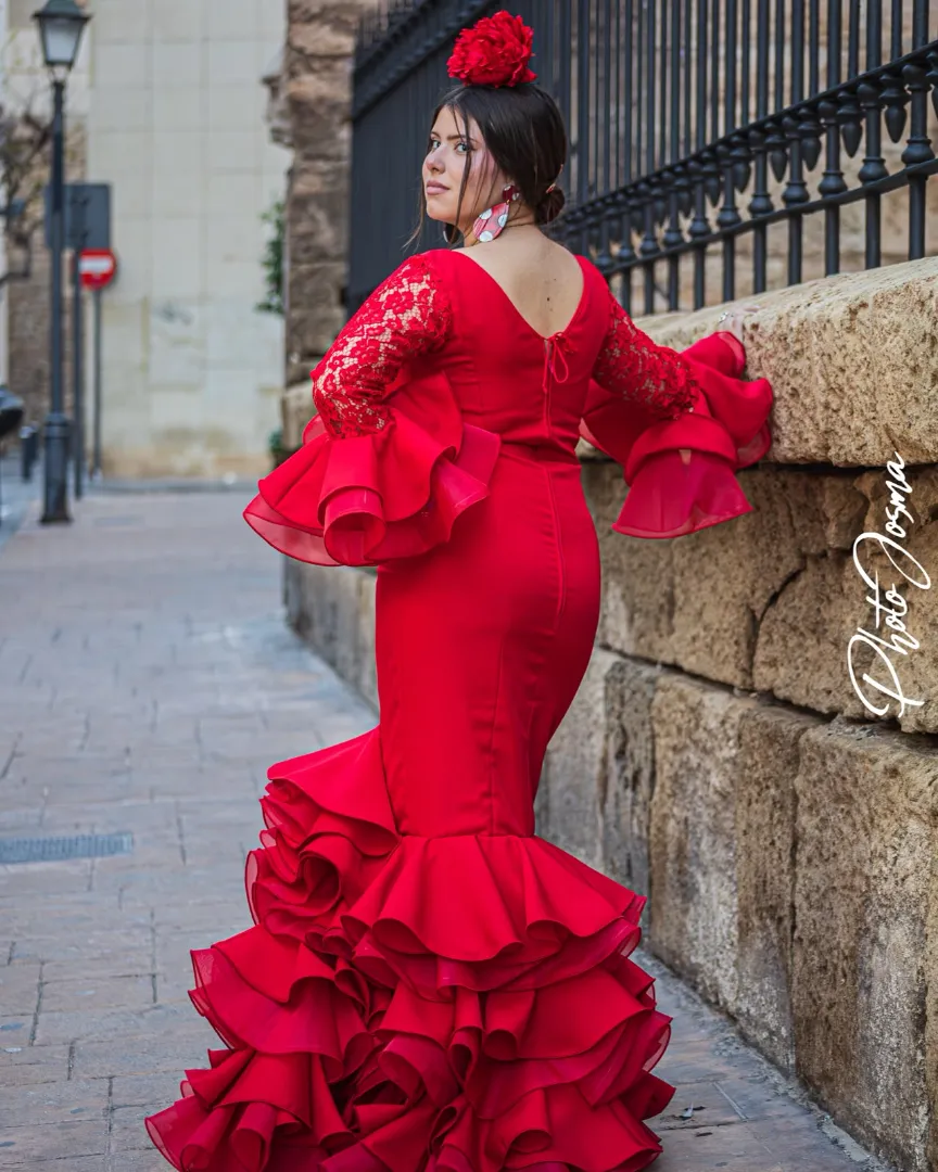 Silueta artística flamenca | Retrato en Almería y Granada Fotógrafo Almería Granada - Silueta artística de espalda de mujer flamenca con vestido de volantes rojo